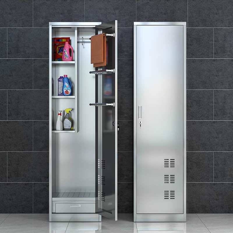 304不锈钢清洁柜学校卫生柜保洁柜教室拖把扫把工具储物柜收纳柜
