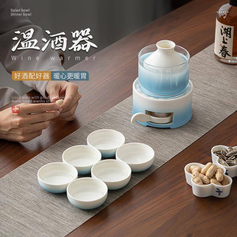 日式粗陶温酒器烫酒壶套装家用黄酒蜡烛加热暖酒煮酒器酒具烧酒壶