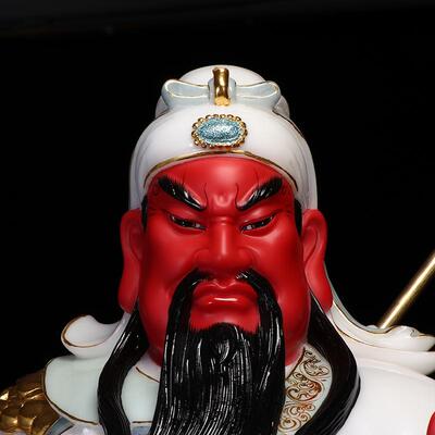 圆通工艺厂家直供汉白玉天清色武关圣帝君关二爷关公像摆件