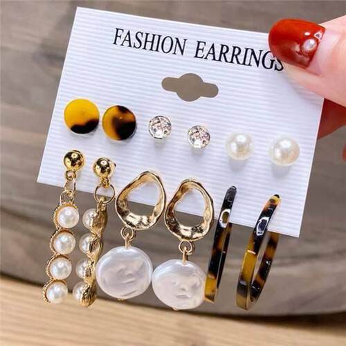 Fashion gold hoop earrings ladies pearl punk earrngs set耳饰