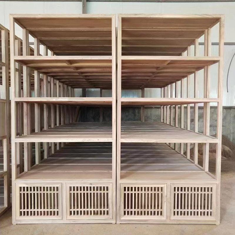 老榆木白茬博古架白胚坯实木多宝阁新格子架隔断置物架书架展示架