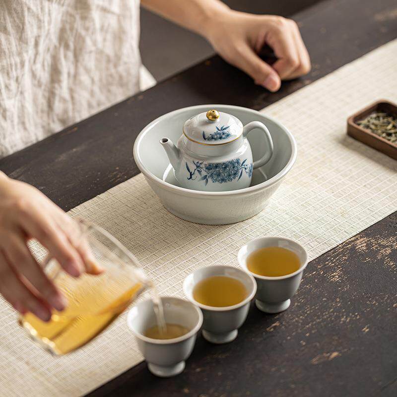 观岚复古青花绣球花泡茶壶单个小号陶瓷青花小品壶家用简约泡茶器
