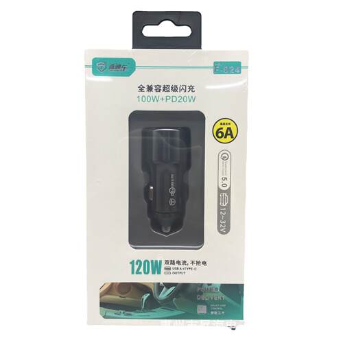 F024全兼容120w+PD20W超级闪充车载充电器 A+C汽车车充适配器