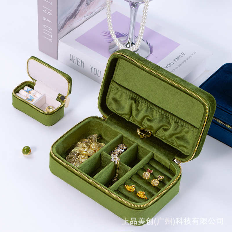 现货批发上品美创丝绒珠宝收纳盒旅行便携式小巧首饰收纳盒子