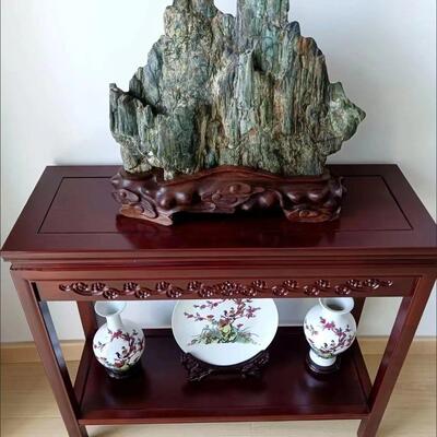 矩形实木花架客厅盆景架鱼缸架奇怪的石头底座沙发边桌角桌小咖啡