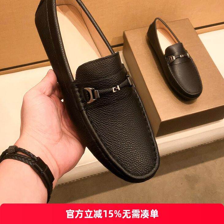 步西伦男士豆豆鞋2025夏季新款商务休闲一脚蹬皮鞋男真皮软底潮鞋