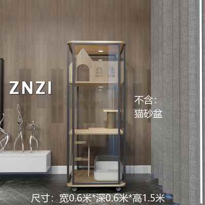 高档ZN全ZI实景玻璃猫别墅高档大空间猫笼家用木猫屋宠物室猫内咪