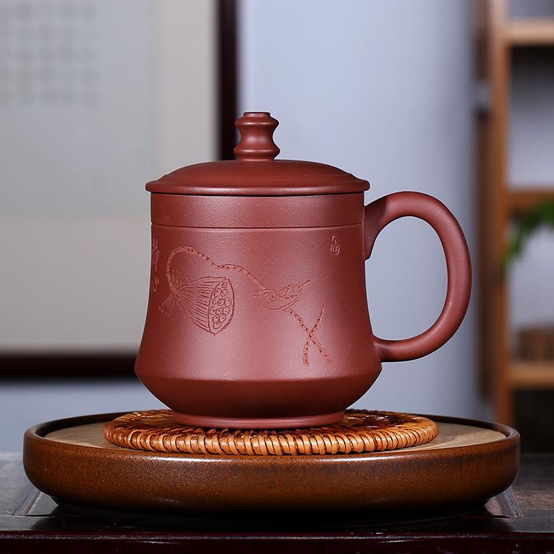 宜兴原矿手工紫砂杯泡茶杯茶杯带盖杯子大容量刻字过滤办公室茶杯