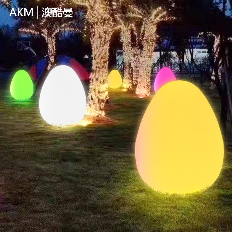 LED发光蛋形不倒翁灯户外创意落地灯公园装饰灯太阳能互动感应灯