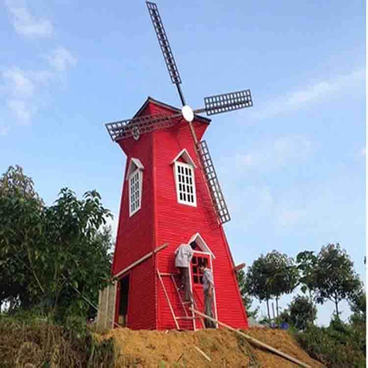 制作款大型户外风车田园乡村防腐木动态景观风车旋转电动美陈摆件