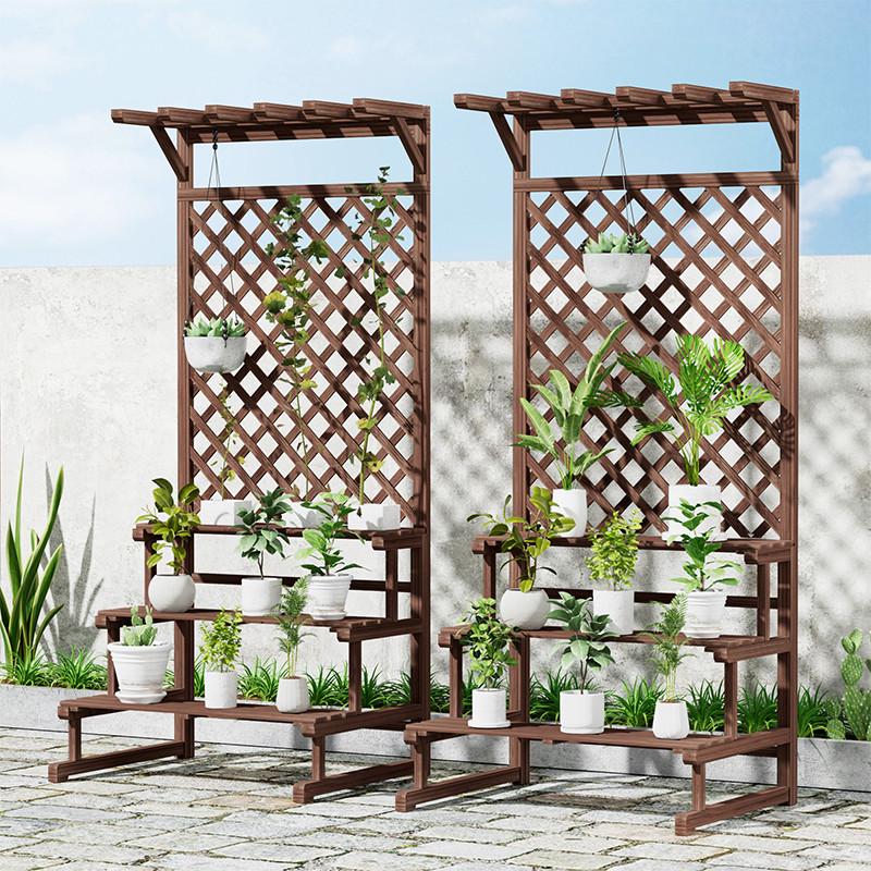 防腐木花架阳台多层阶梯落地式庭院户外花架子室内实木网格花泓纳