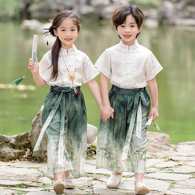 儿童中国风新中式唐装夏季汉服幼儿园上春山古诗词朗诵合唱演出服