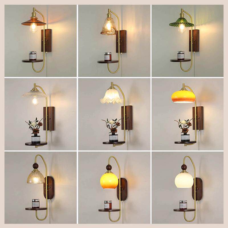 美式复古风侘寂风卧室床头壁灯民宿客厅高级氛围感实木过道走廊灯