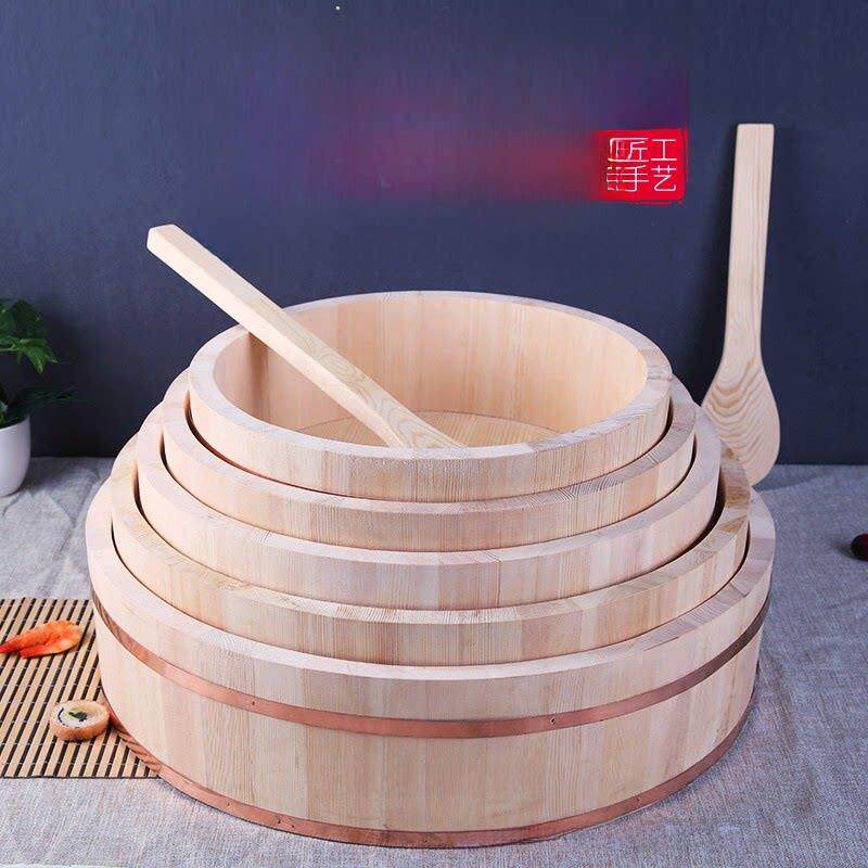 日式和韩式高拌饭盆铜边生鱼片寿司米饭烹饪拼盘木桶拌饭烹饪木盆