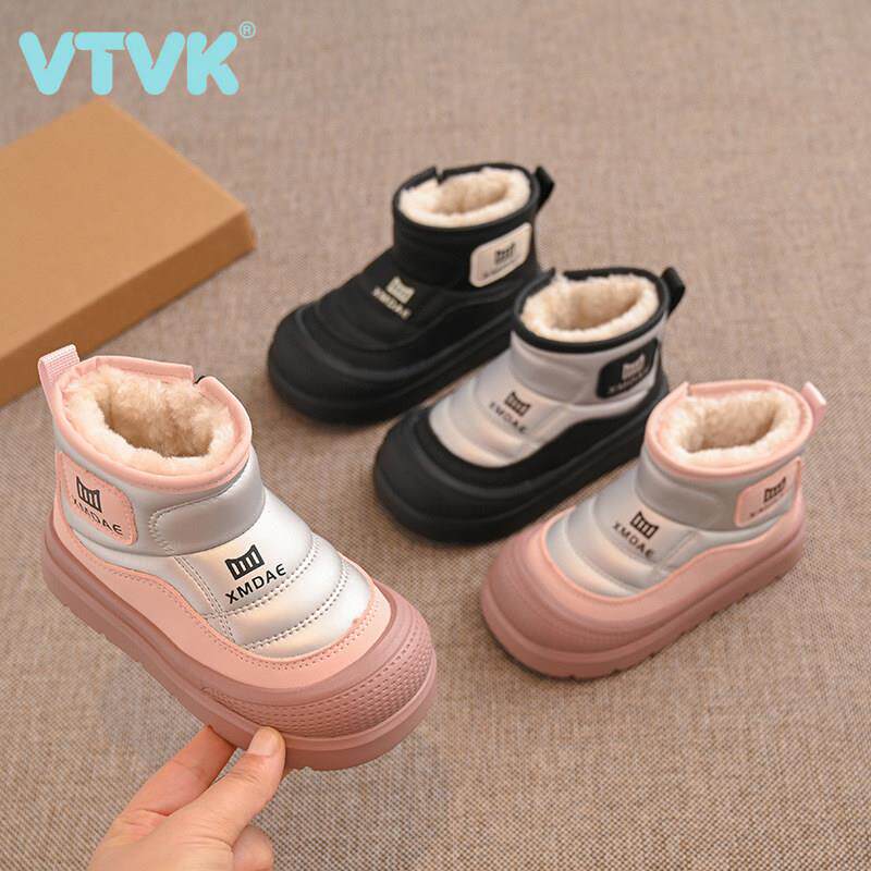 VTVK女童雪地靴冬季加厚男童防水短靴2025新款防寒保暖儿童面包鞋
