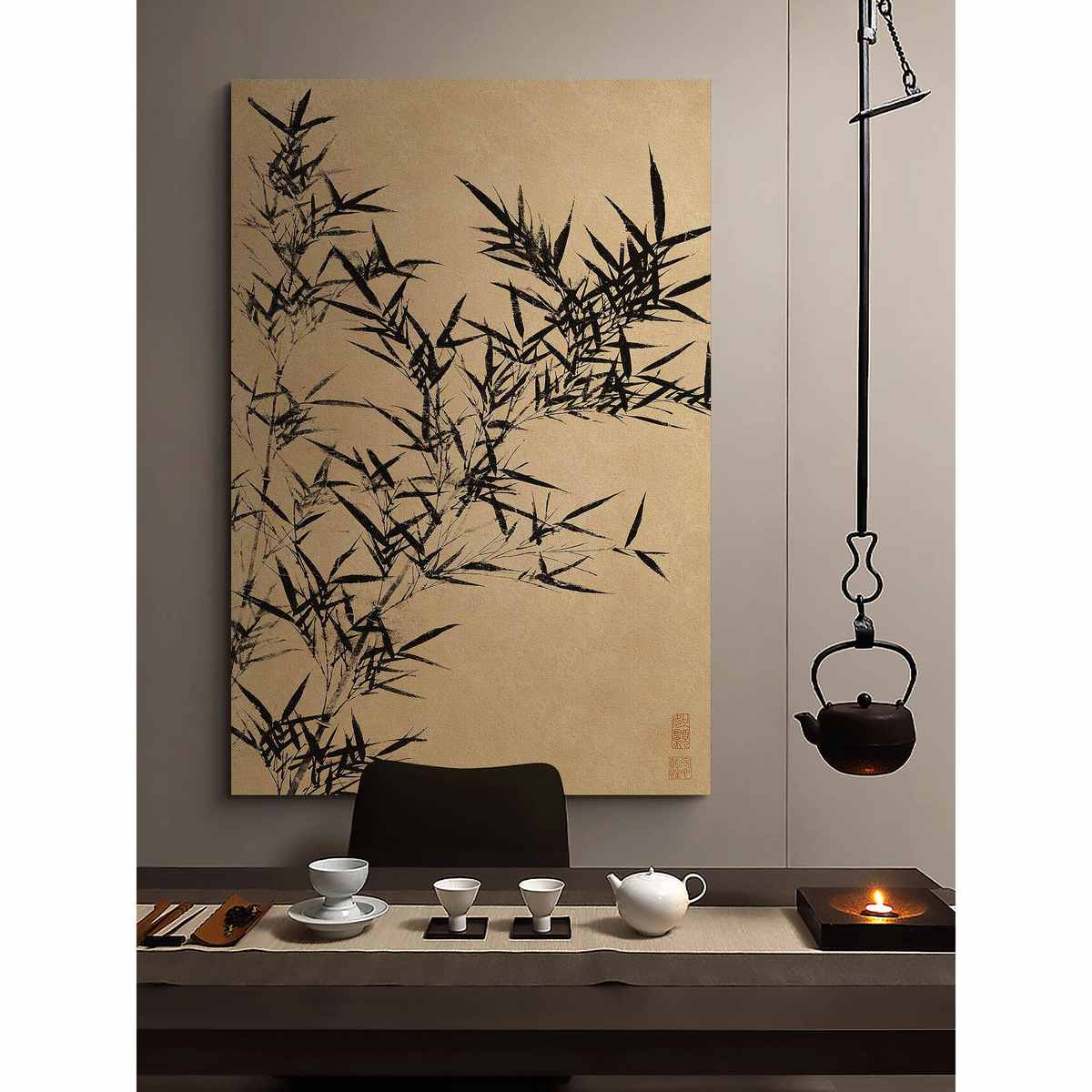新中式玄关茶室竹报平安装饰画禅意样板房楼梯挂画酒店书房立体画图片