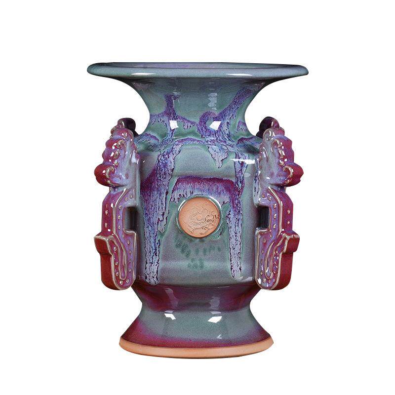 陶瓷器仿古钧瓷窑变创意如意尊财运亨通鼎家居装饰品工艺品摆件