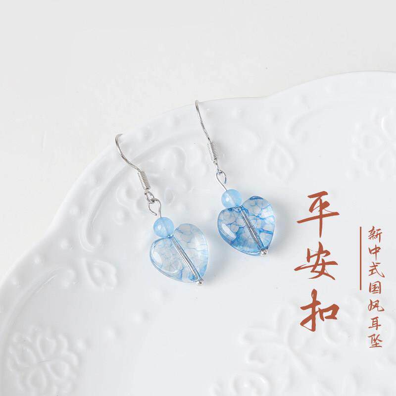 普陀山文创新中式蓝水晶串珠耳坠