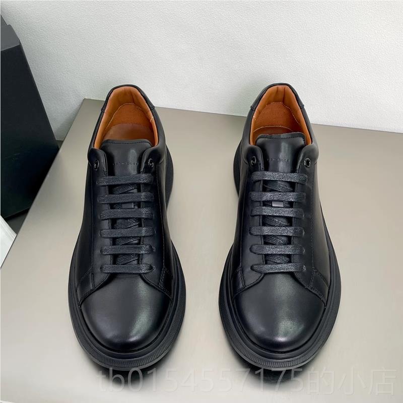 正品夏季鞋男色底运动板鞋真皮休闲黑皮鞋男青年商务正装增厚高潮