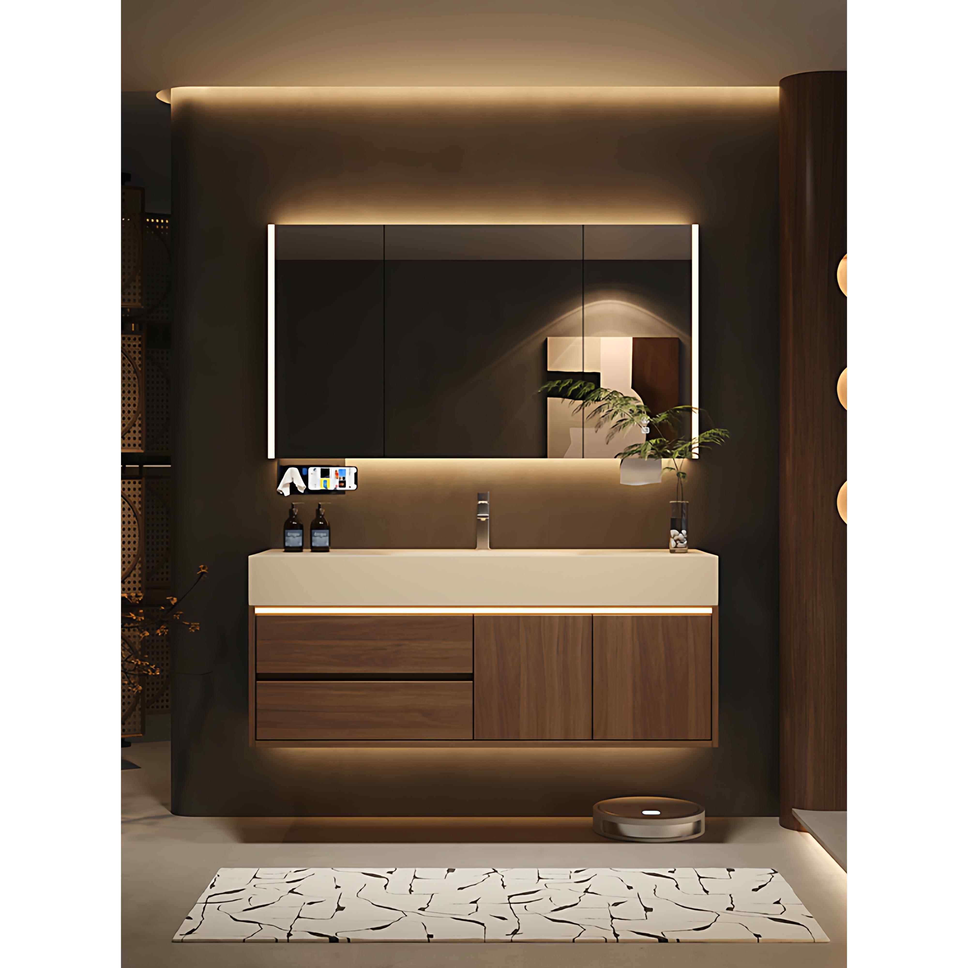 安苒卫浴岩板热弯一体盆浴室柜组合卫生间中古风洗手洗脸盆洗漱台