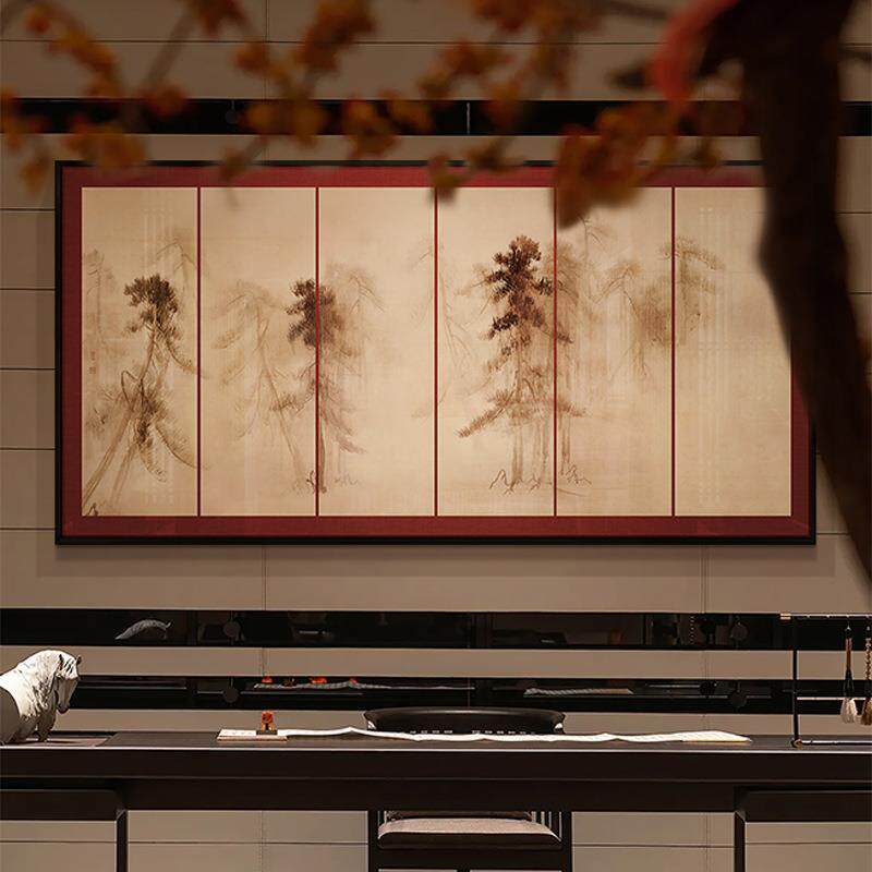 长松平远 新中式茶室禅意装饰画客厅大幅松树挂画办公室背景画