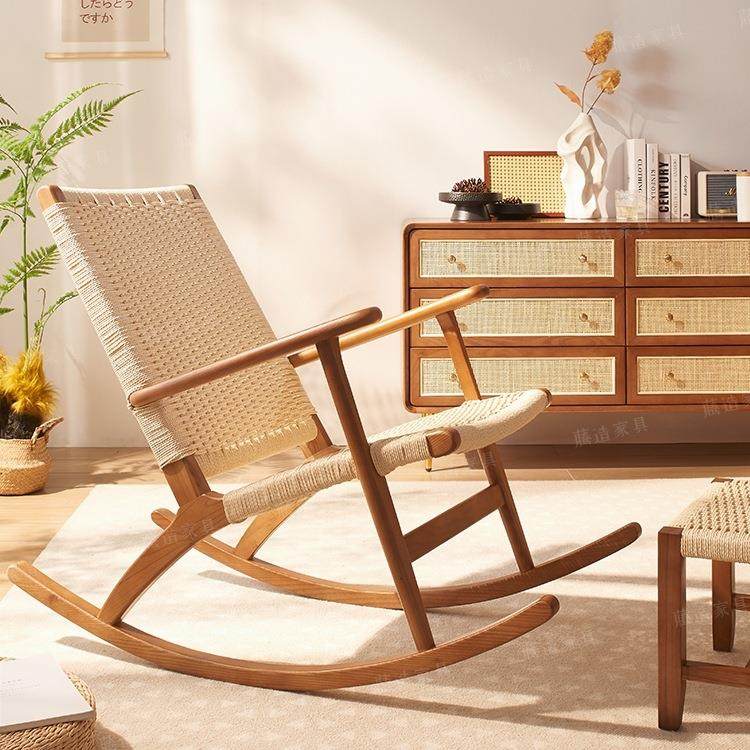 客厅摇椅绳编复古懒人摇摇椅大人高靠背实木午休民宿阳台休闲躺椅