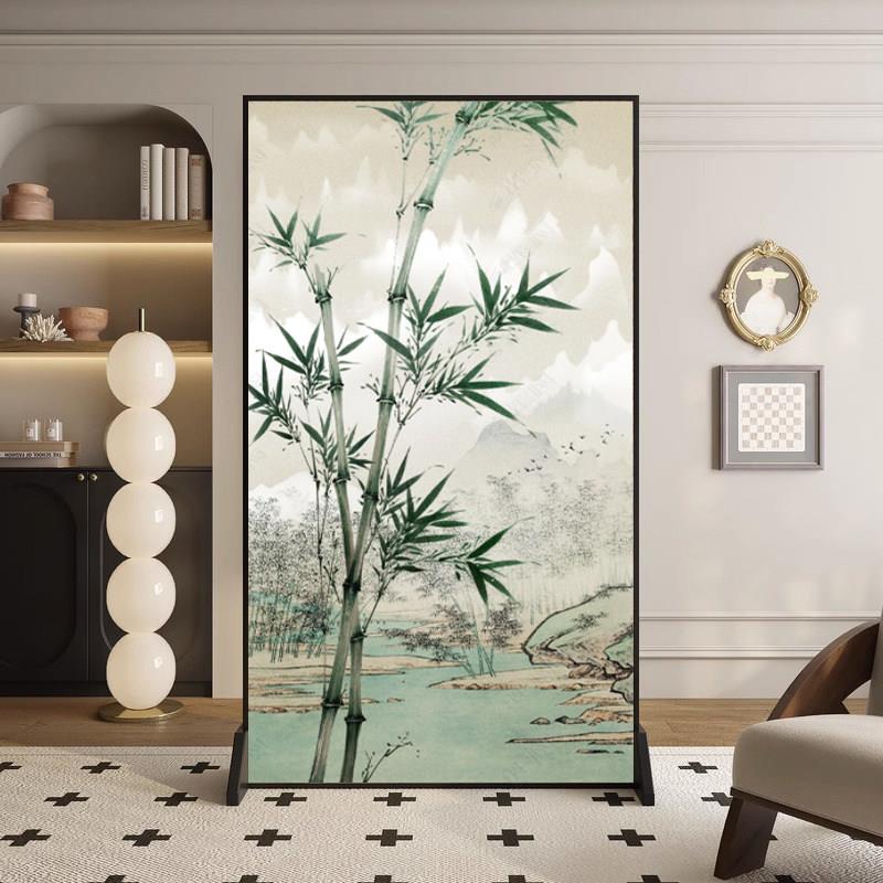 新中式屏风隔断客厅墙简约现代遮挡家用玄关入户门实木座屏竹子