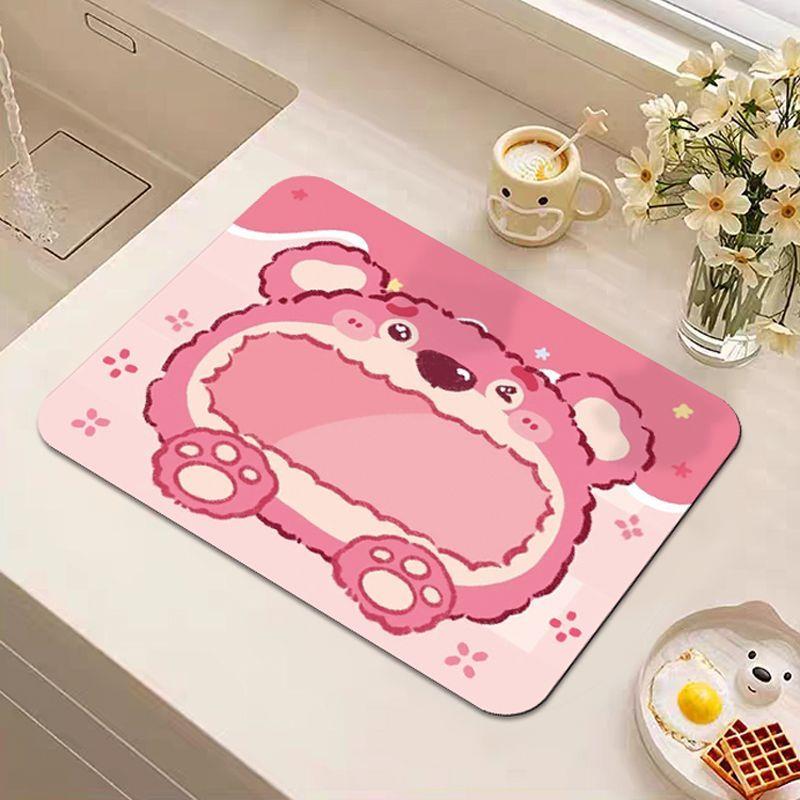可爱草莓熊卡通厨房专用台面沥水垫硅藻泥吸水垫碗筷杯垫吸控水垫