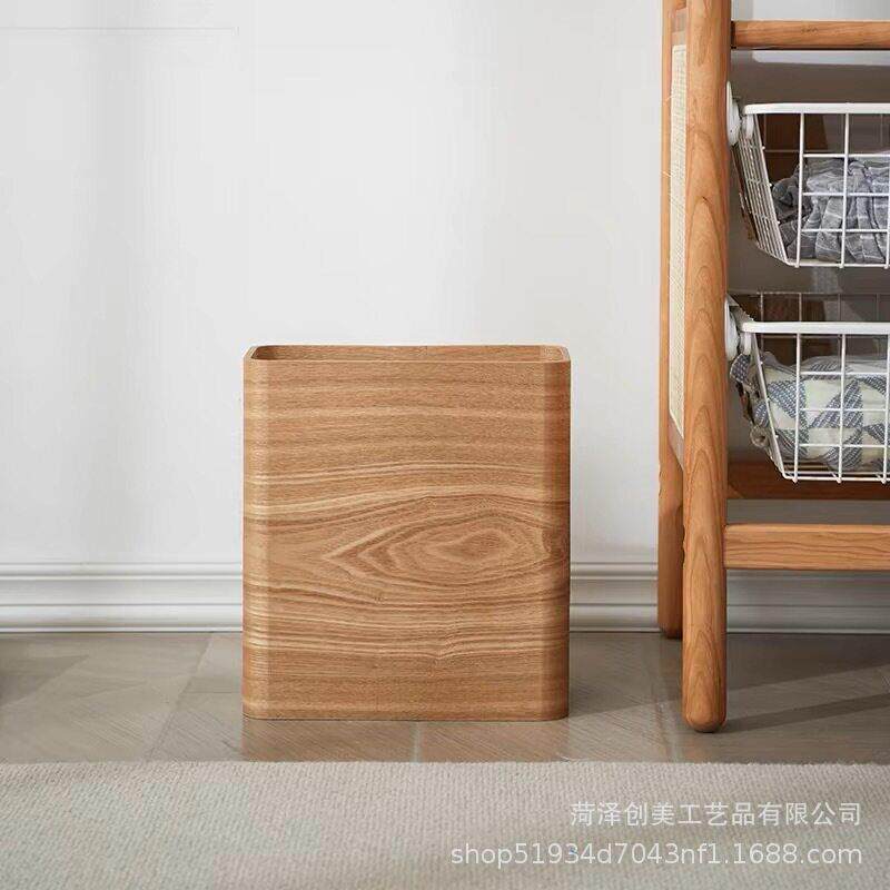 厂家现货木质收纳桶家用客厅创意简约轻奢垃圾桶中式桌面收纳箱
