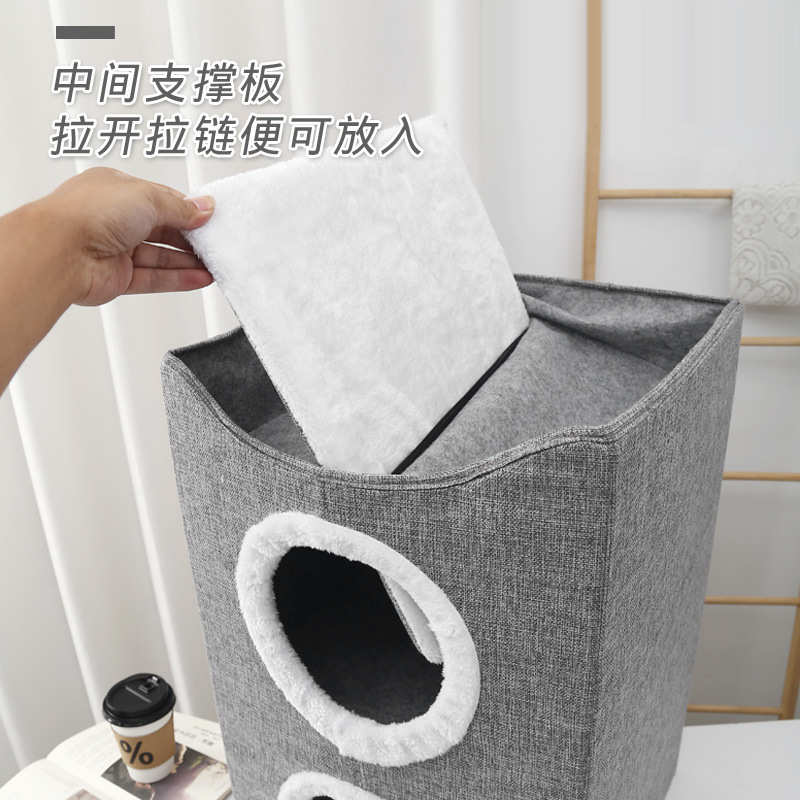 宠物用品新款三层可折叠收纳猫窝 磨爪剑麻垫四季通用猫窝