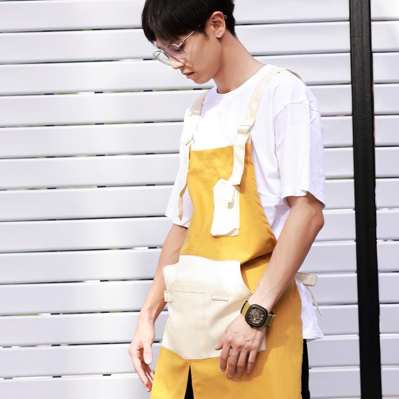 新款直销咖啡师围裙印logo餐饮专用奶茶店理发美甲店服务员工作服