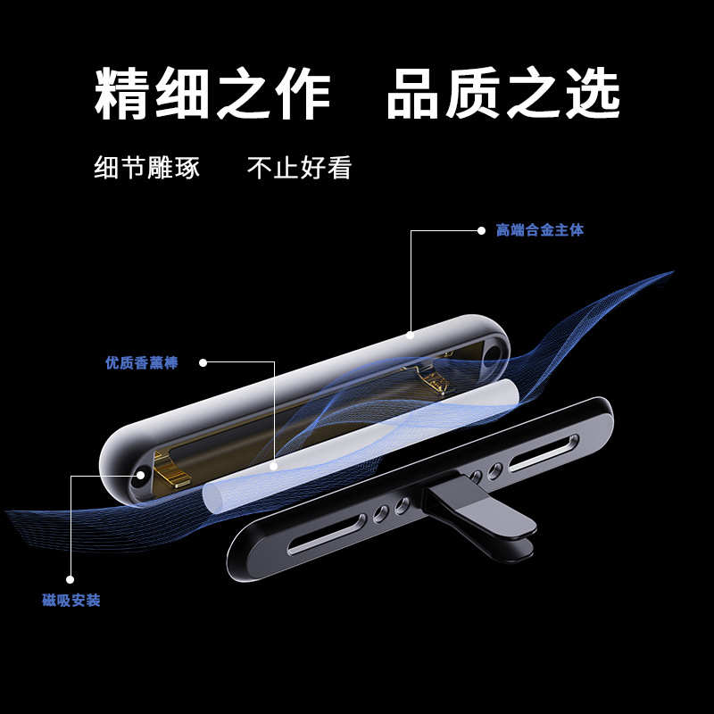 新款车载香薰出风口香氛 铝合金核桃木持久散香 高档汽车内饰摆件