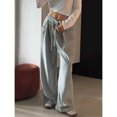 韩国Honey koko⭐慵懒风高腰运动卫裤女秋季宽松休闲直筒阔腿裤子