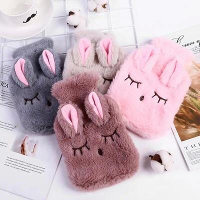 Cute Hot Water Bottle Bag For Girls Cartoon Plush Squinting.