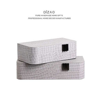 首饰盒简约展示收纳盒卧室盒纹软摆件皮革轻石头书柜装现代创意奢