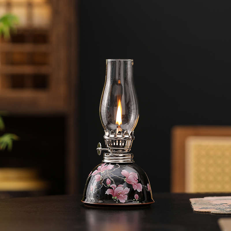 德化陶瓷酥油灯露营茶室氛围灯家居复古手绘青花瓷装饰品小摆件