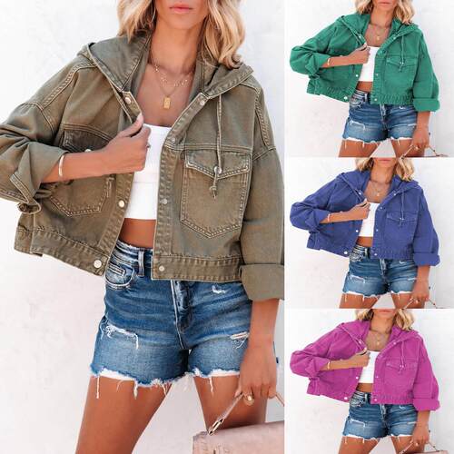 Cowboy jacket, women's drawstring hooded jacket