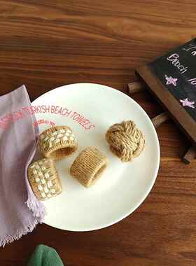 4pack Christmas Natural Napkin Rings Linen 亚麻草编西餐巾扣