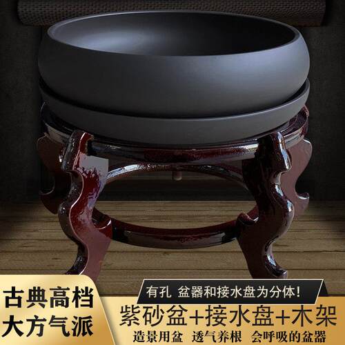 禄根花盆紫砂花盆带托发财树多肉植物文竹专用盆栽陶瓷中式盆景盆
