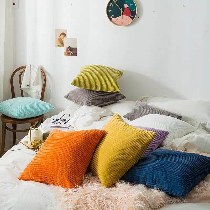 Corduroy Throw Bedroom Cushion Sofa pillowcase纯色毛绒抱枕套图片