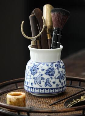 白瓷青刷花秋葵六君子茶套KBO装茶具配大全茶桌茶台泡工具茶件夹