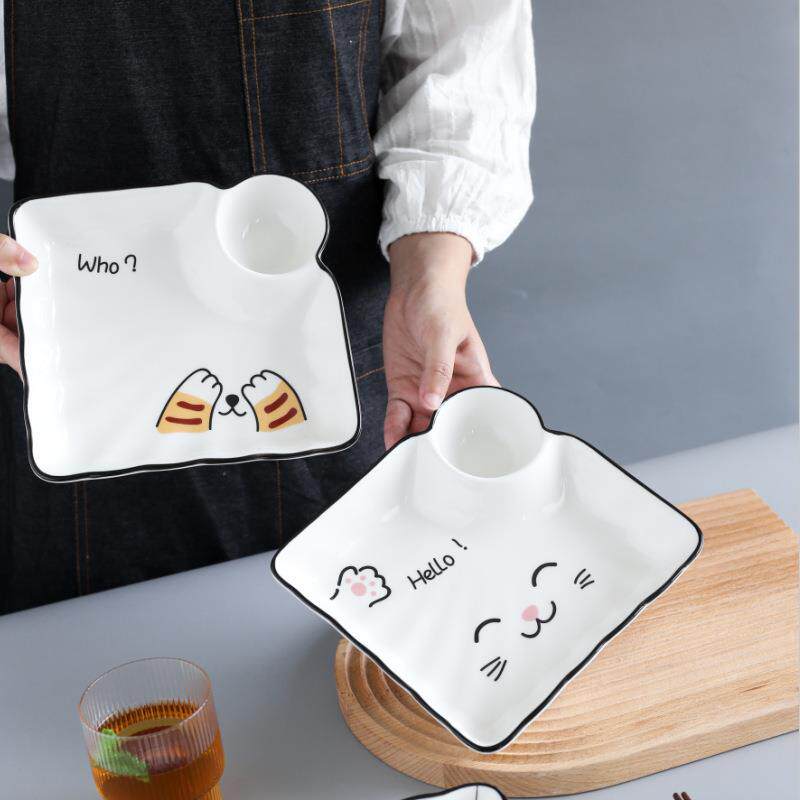 饺子盘分格方形家用饺子盘陶瓷带醋碟水饺厂家直供盘子寿司盘菜盘
