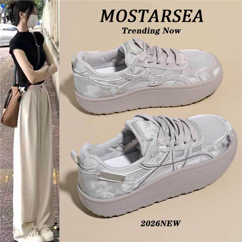 Mostarsea 时尚百搭~ 网面透气休闲鞋女夏2026爆款厚底德训小白鞋