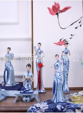 银灰色古典仕女摆件送礼国外客人工艺品新房家居装饰