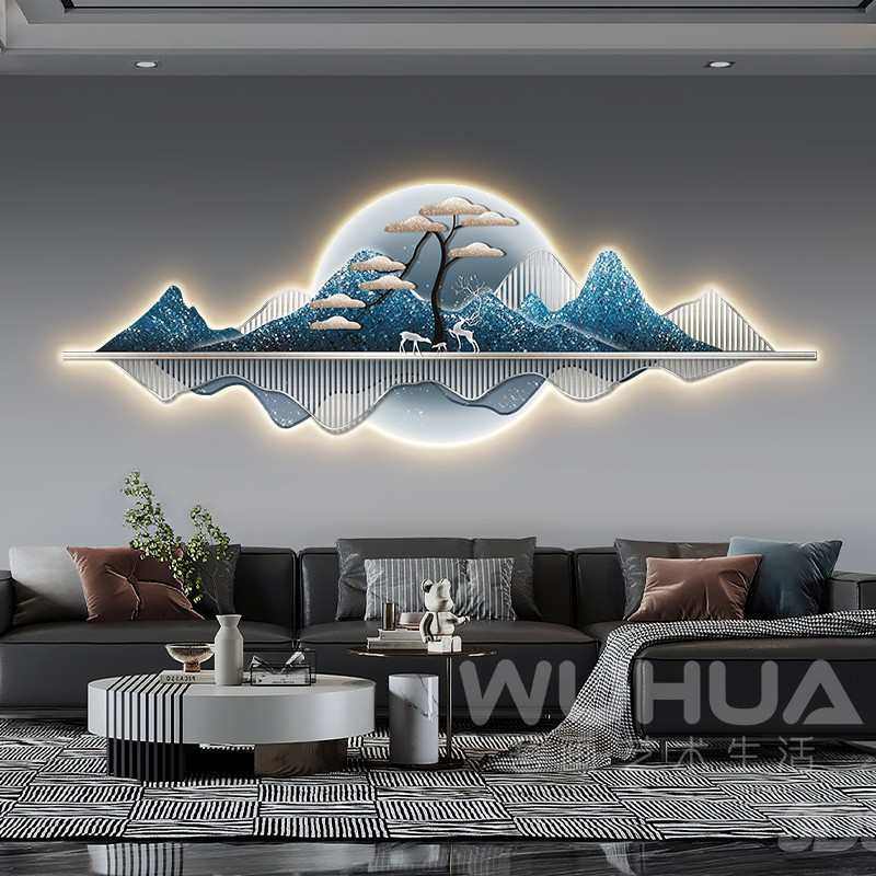 led氛围灯装饰画现代轻奢高级感山水画沙发背景墙画客厅挂画壁画