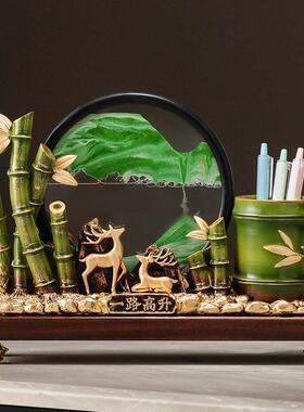 节节高升麋鹿流沙画摆件办公室桌面轻奢高级感笔筒装饰品乔迁礼物