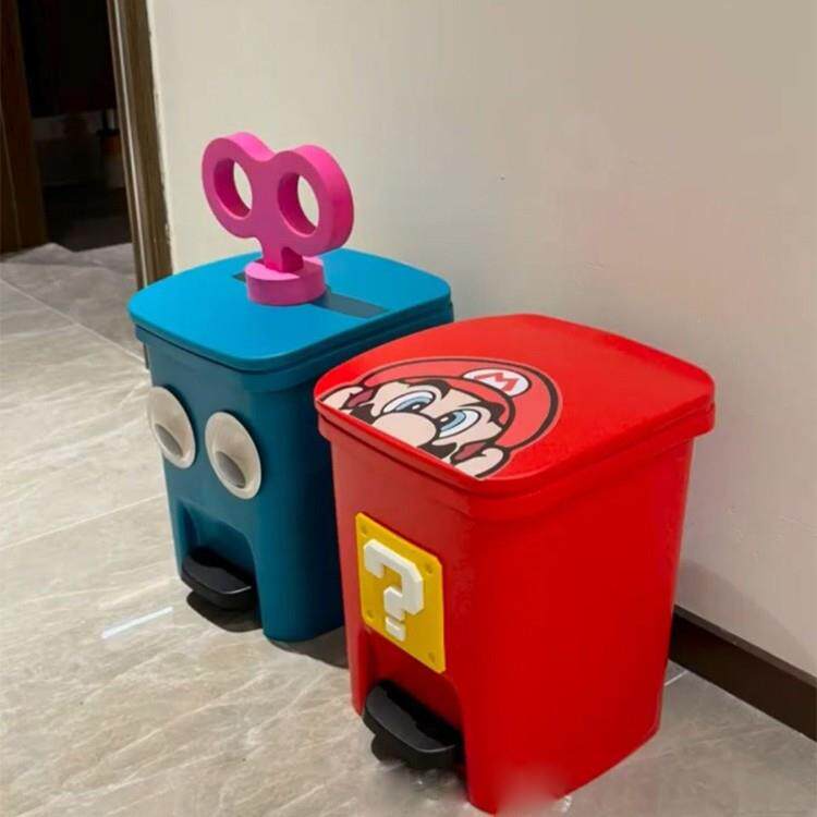 马里奥脚踏式超级玛丽客厅卡通可爱垃圾桶家用高颜值创意儿童玩具