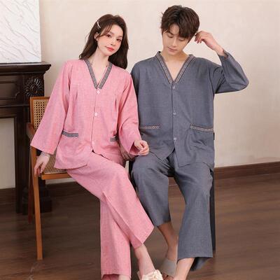 棉质艾灸服前后开扣男女情侣针灸理疗服长袖套装按摩足疗服大码汗