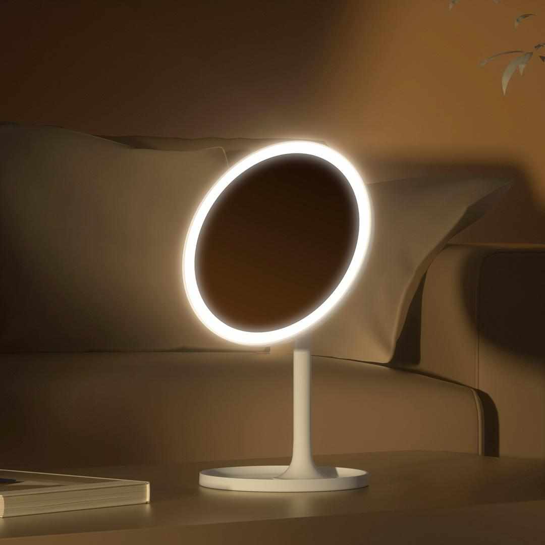 妆带doco智能补光镜桌化妆镜红镜子台式光灯led灯面网美日便携