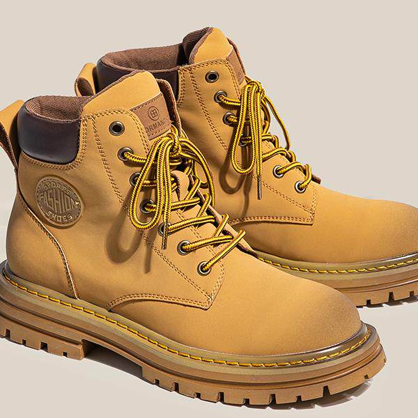 潮牌马丁靴男款秋季新款轻便百搭透气户外高帮大黄靴情侣中帮短靴